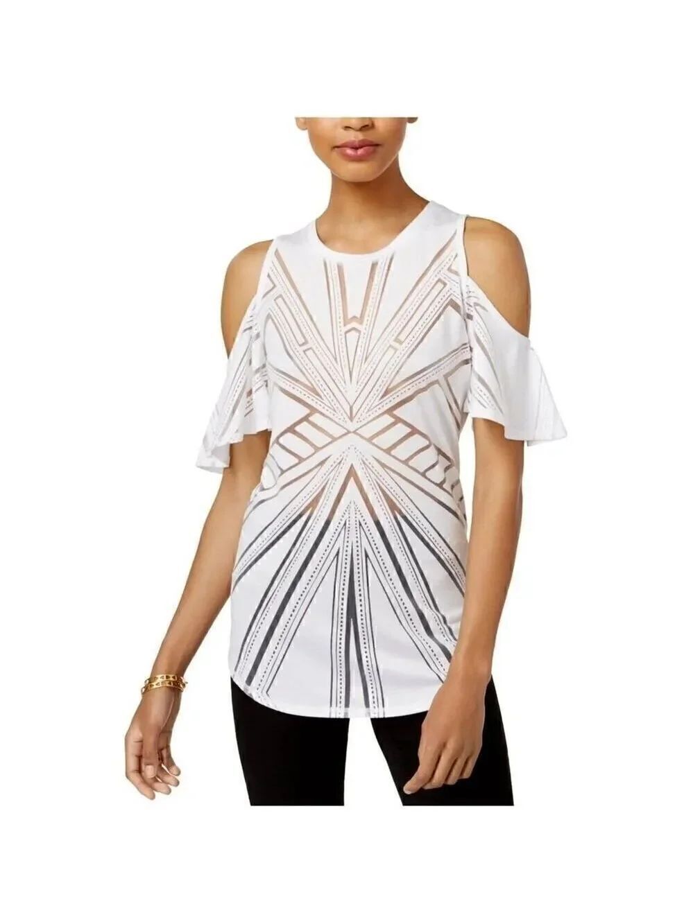bar III Womens Sheer Burnout Knit Blouse White XL